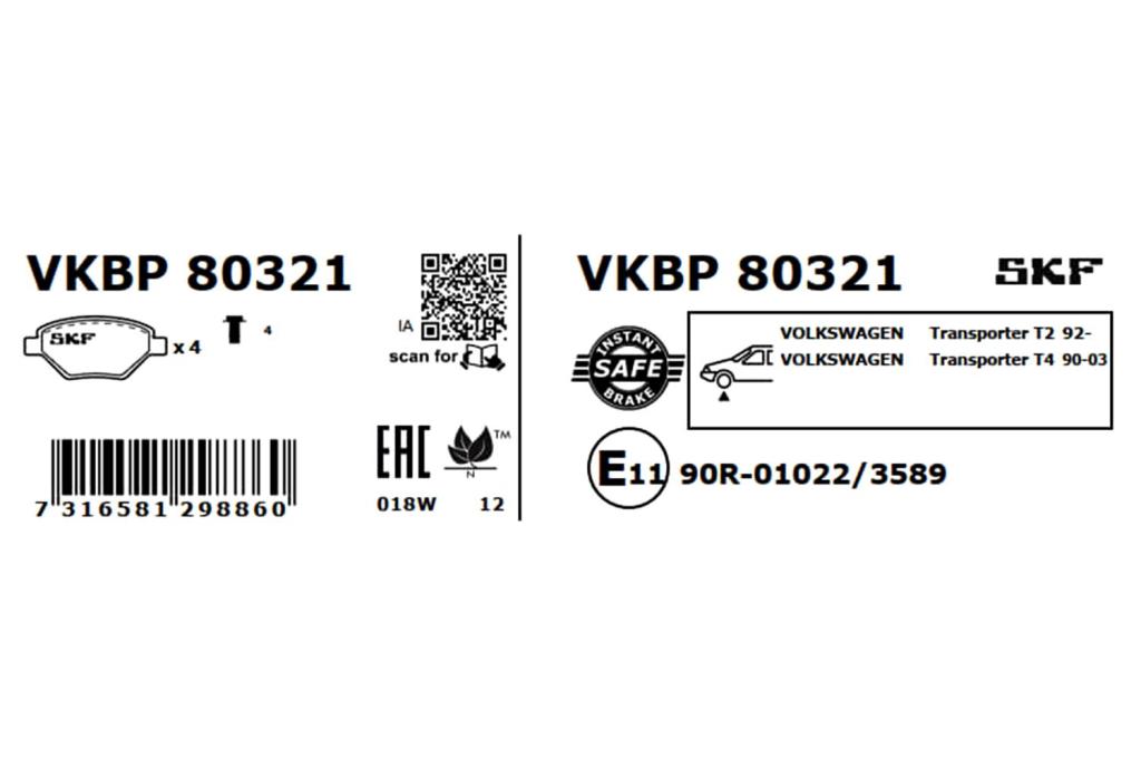Jogo de 4 pastilhas de travão SKF ref. VKBP 80321